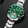 TEVISE - elegante relógio automático - aço inoxidável - impermeável - prateado / verde