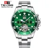 TEVISE - elegant automatisch horloge - edelstaal - waterdicht - zilver/groenHorloges