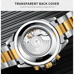 TEVISE - elegant automatisk ur - rustfrit stål - vandtæt - guld / sort