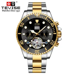 TEVISE - elegant automatisch horloge - edelstaal - waterdicht - goud/zwartHorloges
