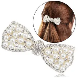 Laço de cristal com pérolas - grampo de cabelo