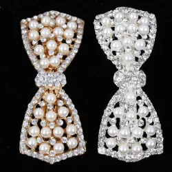 Laço de cristal com pérolas - grampo de cabelo
