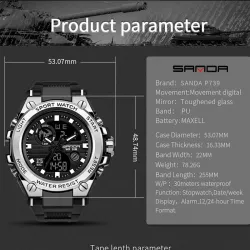 SANDA - sports Quartz-klokke - lysende - vanntett