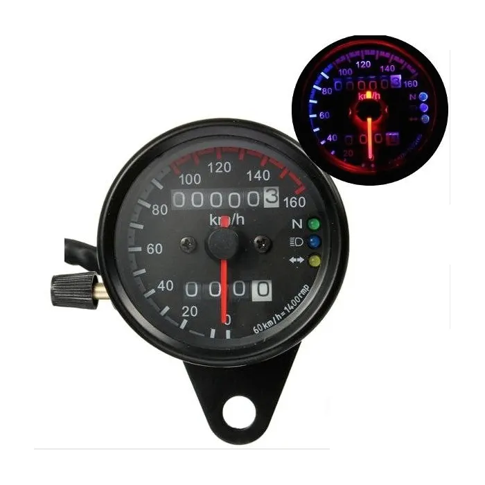 Universal motorsykkel kilometerteller - dobbel speedometer - måler - LED - KM/H