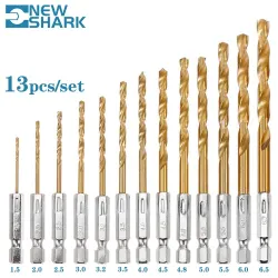 Spiralbohrer-Set – Sechskantschaft HSS – titanbeschichtet – 1,5 mm–6,5 mm – 13-teilig
