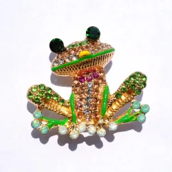 BrochesRana de cristal de colores - broche de oro