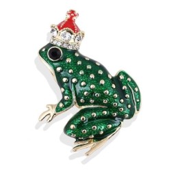 Zielona żaba z kryształową koroną - broszkaBroszki