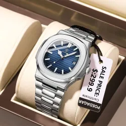 POEDAGAR - elegant Quartz-klokke - vanntett - rustfritt stål - blå