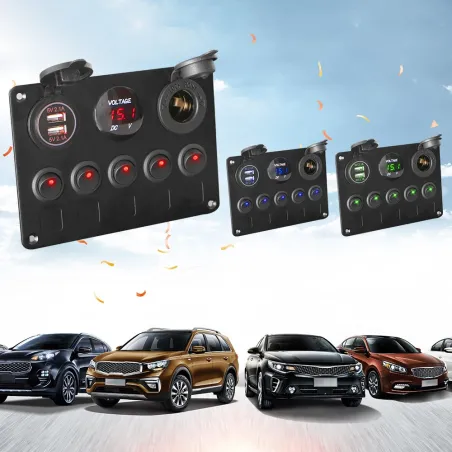 Vippbrytarpanel - vattentät digital voltmeter - för bil - båt - lastbil - 12V - USB - LED