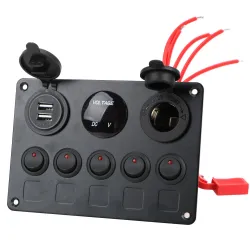Vippbrytarpanel - vattentät digital voltmeter - för bil - båt - lastbil - 12V - USB - LED