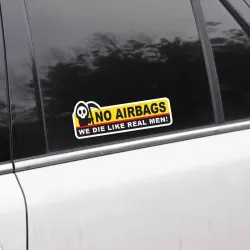 Morsomt bilklistremerke - skjeletthode / INGEN AIRPOSER VI DØR SOM EKTE MENN - 2 stk.