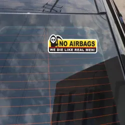 Funny car sticker - skeleton head / NO AIRBAGS WE DIE LIKE REAL MEN - 2 piecesStickers