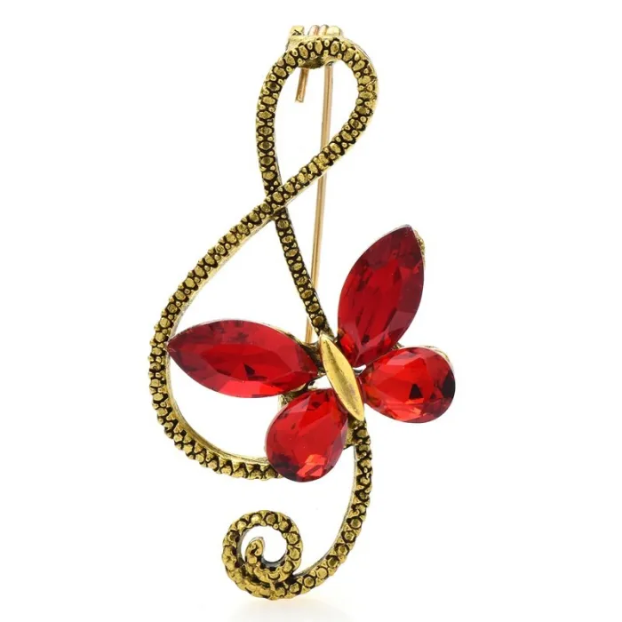 Musiknot med fjäril - brosch