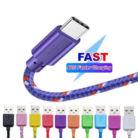 Nailonpunoskaapeli - data / synkronointi / nopea lataus - USB Type C