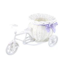 Plastic white bicycle - decorative flower basket - containerGarden