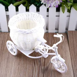 Plastic white bicycle - decorative flower basket - containerGarden
