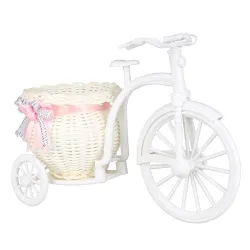 Vélo blanc en plastique - panier de fleurs décoratif - conteneur