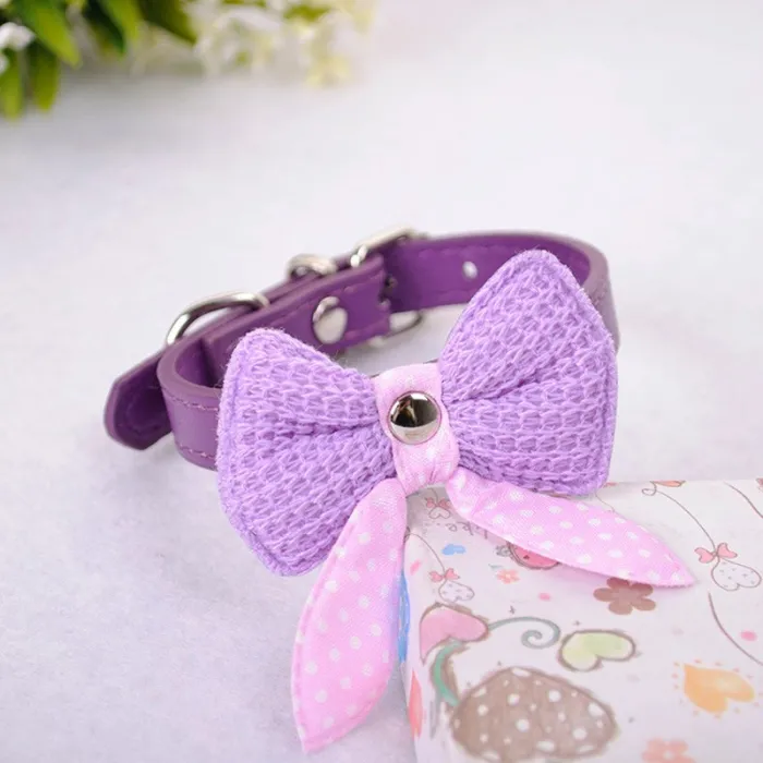 Lederhalsband mit gestrickter Schleife - für Hunde / Katzen