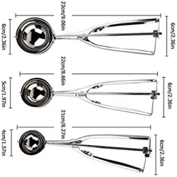 Pelle inox - manche ressort - pour glace / purée - 3 pièces