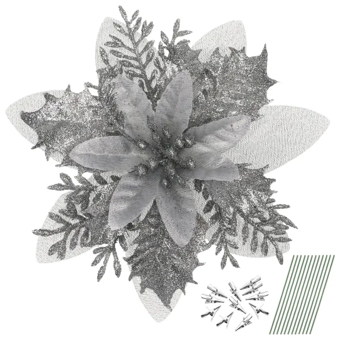 Glitterroser - Juletræspynt - 12 stk