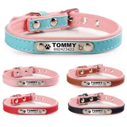 Coleira para cães/gatos - Tag de identificação - personalizada - gravada - couro