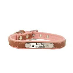 Hunde-/kattehalsbånd - ID Tag - personalisert - gravert - skinn