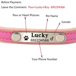 Halsband för hundar/katter - ID Tag - personligt - graverat - läder