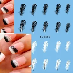 Svarta/vita fjädrar - nagelklistermärken - nail art - 20 st