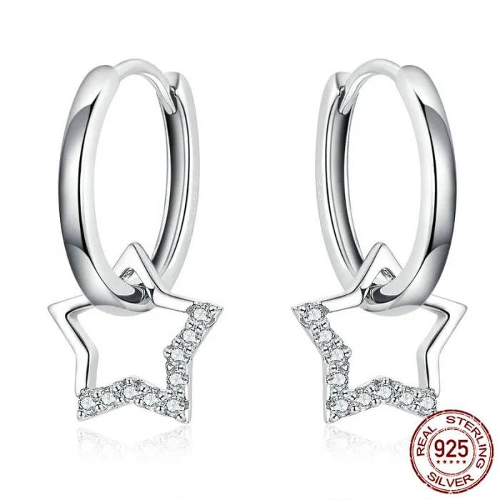 Small hoop earrings with crystal star - 925 sterling silverEarrings