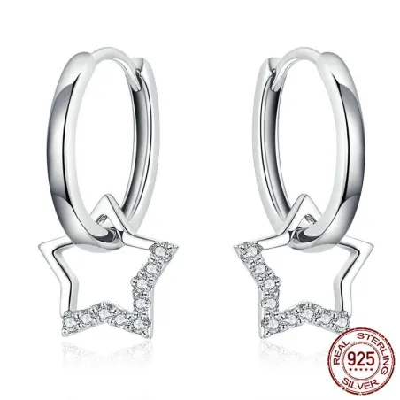 Petites boucles d'oreilles créoles avec étoile en cristal - argent sterling 925