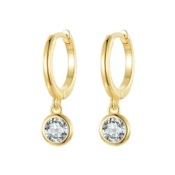 AretesPendientes de aro con cristal blanco redondo - Plata de ley 925