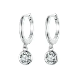 Brincos de argola com cristal branco redondo - prata de lei 925