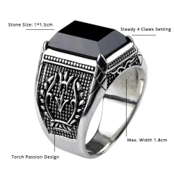 Retro signet for menn - med svart onyx stein - 925 sterling sølv