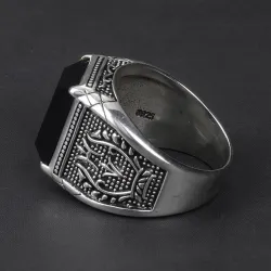 Retro signet for menn - med svart onyx stein - 925 sterling sølv
