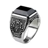Retro signet for menn - med svart onyx stein - 925 sterling sølv