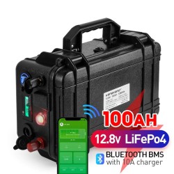 Bateria LiFePO4 - à prova d'água 40Ah / 100Ah - BMS Bluetooth embutido - inversor com carregador