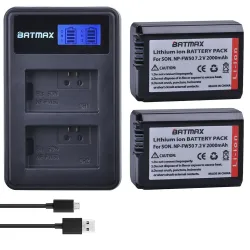 2000mAh NP-FW50 NP FW50 kameran akku - LCD USB-kaksoislaturi - Sony Alpha a6500 a6300 a6000 - 2 kpl