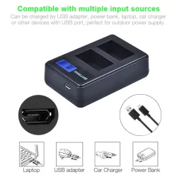 2000mAh NP-FW50 NP FW50 kamerabatteri - LCD USB dobbel lader - for Sony Alpha a6500 a6300 a6000 - 2 stk.