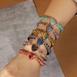 Dobbeltlags armbånd - natursteinsperler / hjerte - justerbart