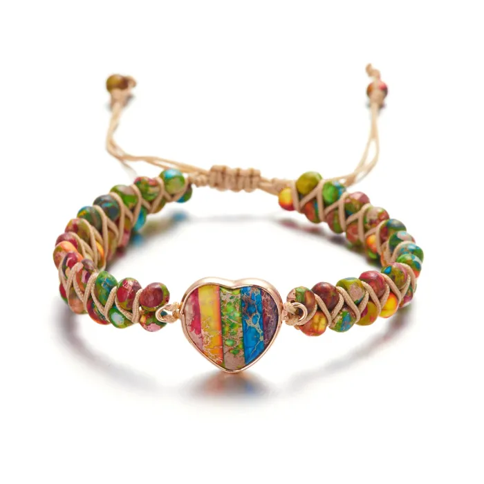 PulseraPulsera de doble capa - cuentas de piedra natural / corazón - ajustable