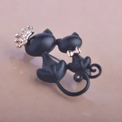 Chat mère et fille - couronne de cristal - broche