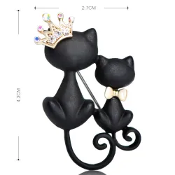 Chat mère et fille - couronne de cristal - broche