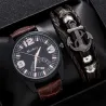 Montre à quartz à la mode - avec bracelet en cuir - ensemble