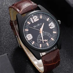 Montre à quartz à la mode - avec bracelet en cuir - ensemble