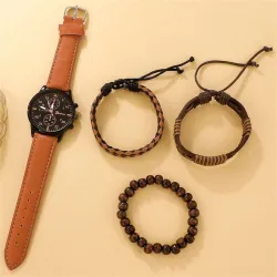 Luxury Quartz watch - with leather bracelets - setWatches