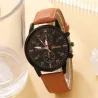 Lyxig Quartz klocka - med läderarmband - set