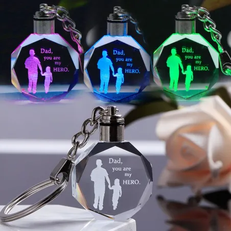 "Pappa du er min helt" - krystall nøkkelring - LED