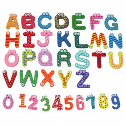 Magneti da frigo in legno - lettere/numeri colorati