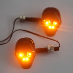 Motorsykkel blinklys - svart hodeskalle - LED - gult lys - 12V - 2 stk.