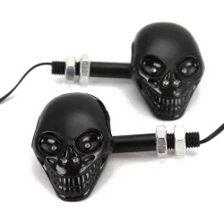 Motorcycle turn signal lights - black skull - LED - amber light - 12V - 2 piecesTurning lights